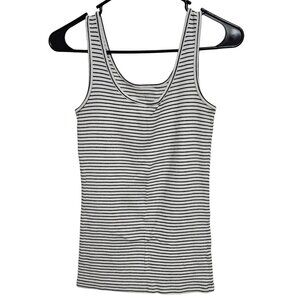 Caslon Tank Top Womens Size Small Black White Striped Ribbed Knit Sleeveless